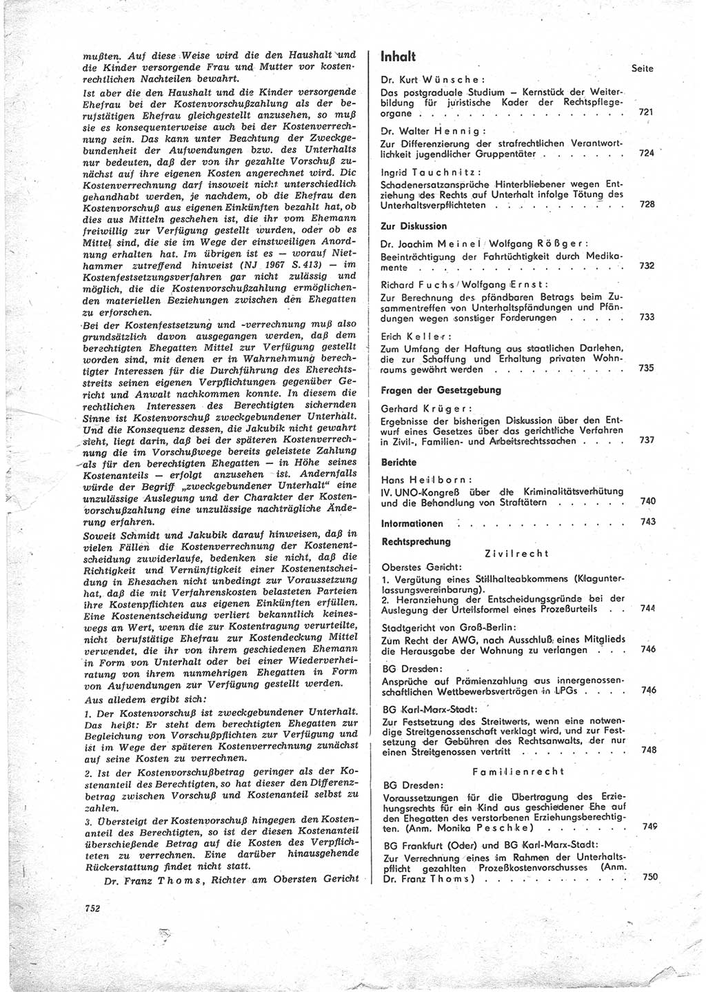 Neue Justiz (NJ), Zeitschrift für Recht und Rechtswissenschaft [Deutsche Demokratische Republik (DDR)], 24. Jahrgang 1970, Seite 752 (NJ DDR 1970, S. 752)