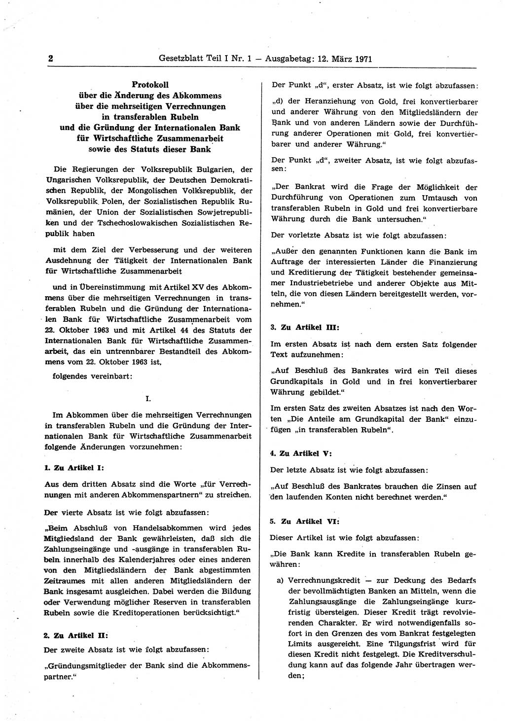 Gesetzblatt (GBl.) der Deutschen Demokratischen Republik (DDR) Teil Ⅰ 1971, Seite 2 (GBl. DDR Ⅰ 1971, S. 2)