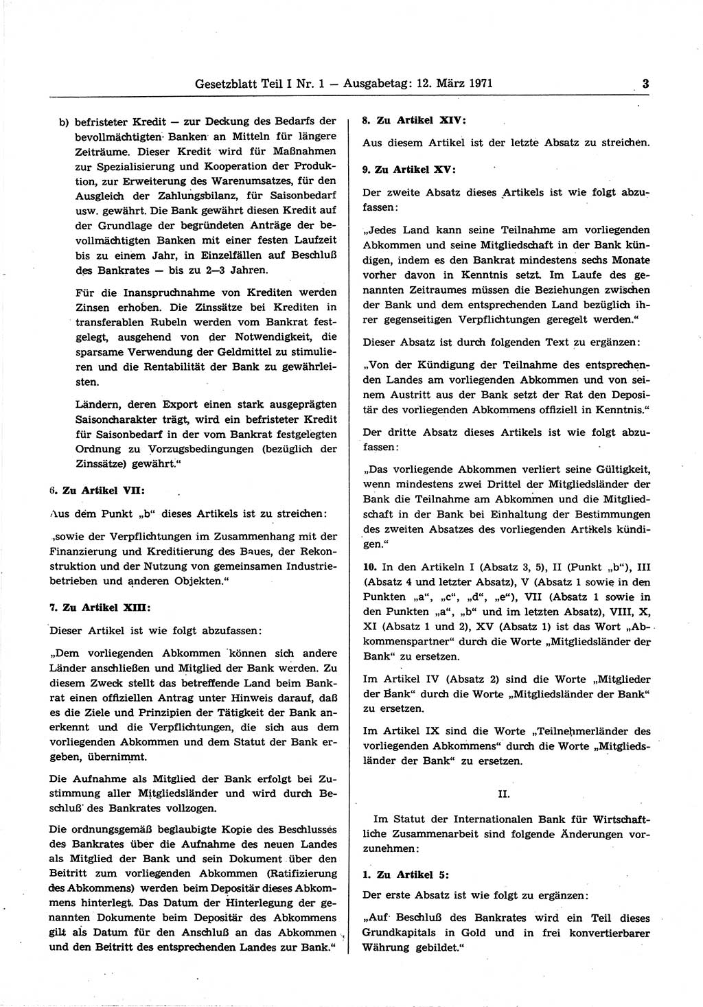 Gesetzblatt (GBl.) der Deutschen Demokratischen Republik (DDR) Teil Ⅰ 1971, Seite 3 (GBl. DDR Ⅰ 1971, S. 3)