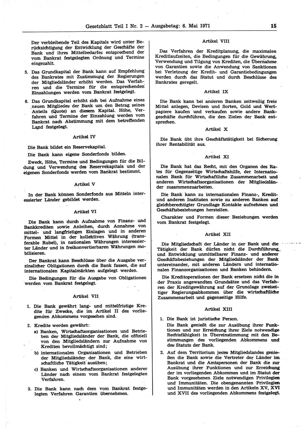 Gesetzblatt (GBl.) der Deutschen Demokratischen Republik (DDR) Teil Ⅰ 1971, Seite 15 (GBl. DDR Ⅰ 1971, S. 15)