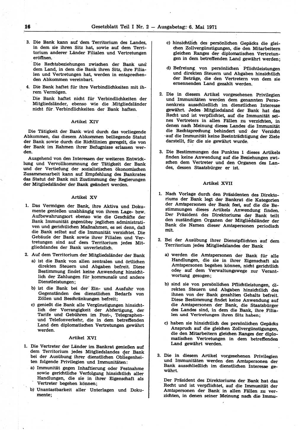 Gesetzblatt (GBl.) der Deutschen Demokratischen Republik (DDR) Teil Ⅰ 1971, Seite 16 (GBl. DDR Ⅰ 1971, S. 16)