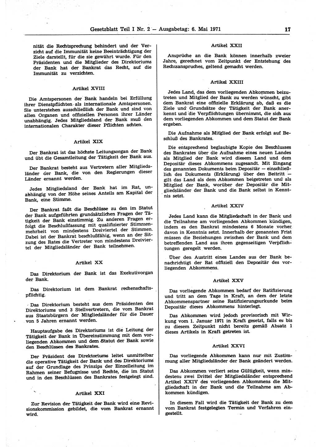 Gesetzblatt (GBl.) der Deutschen Demokratischen Republik (DDR) Teil Ⅰ 1971, Seite 17 (GBl. DDR Ⅰ 1971, S. 17)