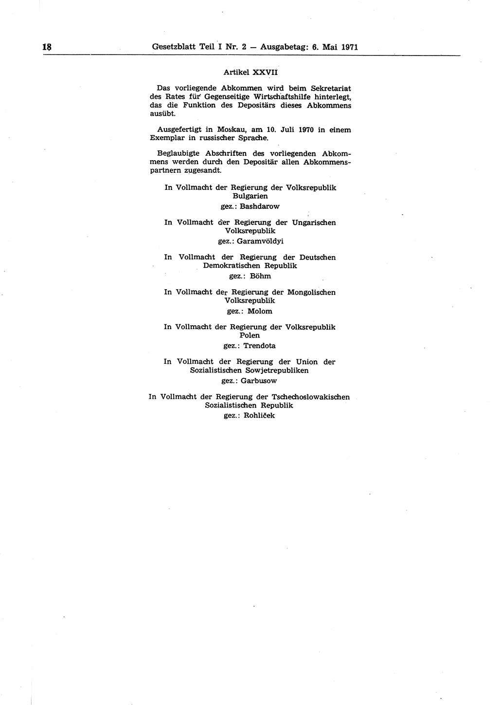 Gesetzblatt (GBl.) der Deutschen Demokratischen Republik (DDR) Teil Ⅰ 1971, Seite 18 (GBl. DDR Ⅰ 1971, S. 18)