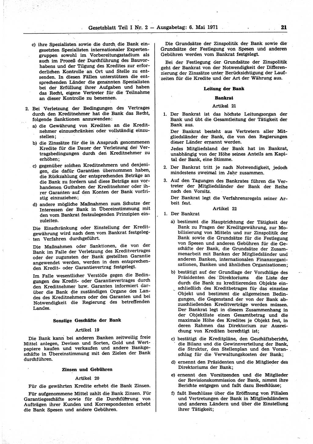 Gesetzblatt (GBl.) der Deutschen Demokratischen Republik (DDR) Teil Ⅰ 1971, Seite 21 (GBl. DDR Ⅰ 1971, S. 21)