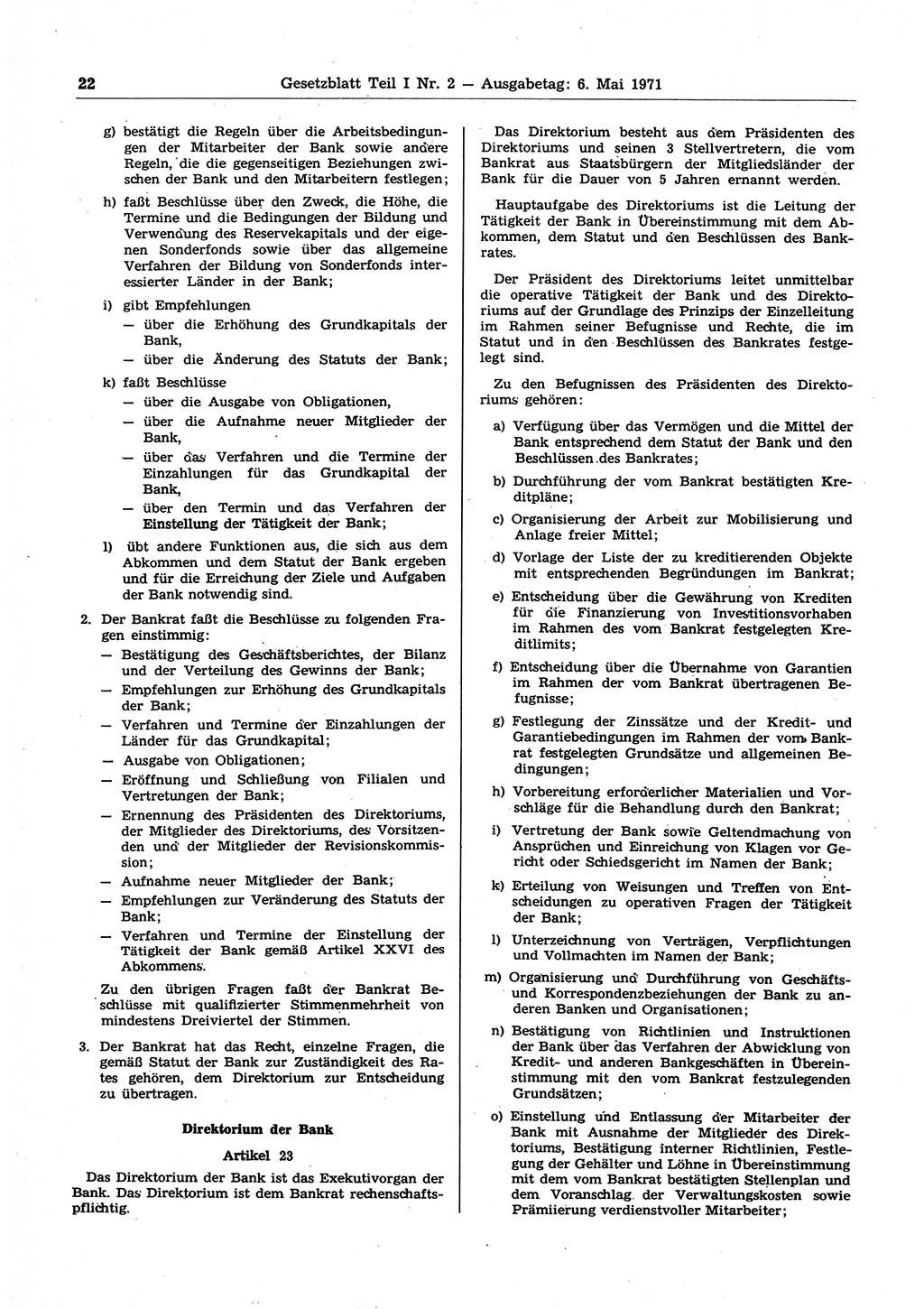 Gesetzblatt (GBl.) der Deutschen Demokratischen Republik (DDR) Teil Ⅰ 1971, Seite 22 (GBl. DDR Ⅰ 1971, S. 22)