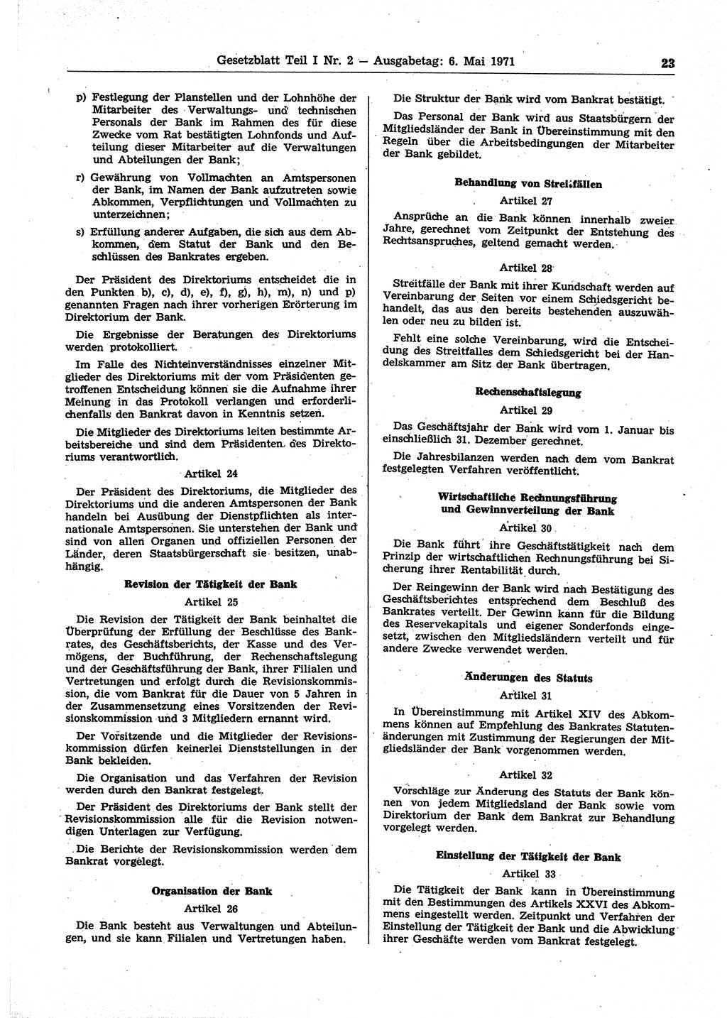 Gesetzblatt (GBl.) der Deutschen Demokratischen Republik (DDR) Teil Ⅰ 1971, Seite 23 (GBl. DDR Ⅰ 1971, S. 23)