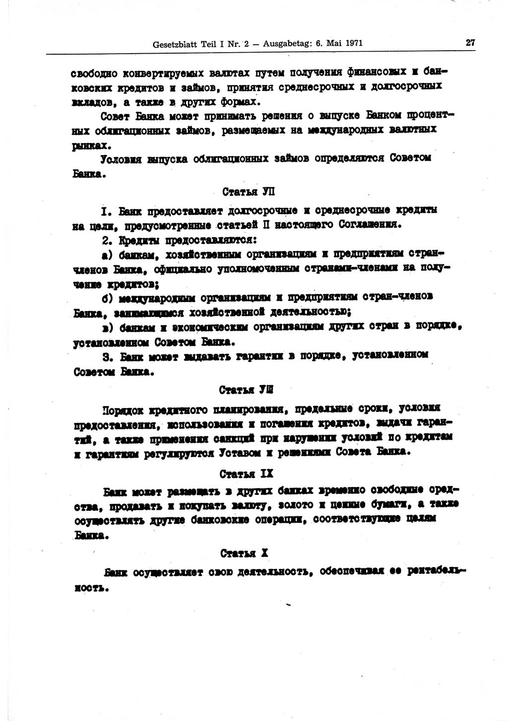 Gesetzblatt (GBl.) der Deutschen Demokratischen Republik (DDR) Teil Ⅰ 1971, Seite 27 (GBl. DDR Ⅰ 1971, S. 27)