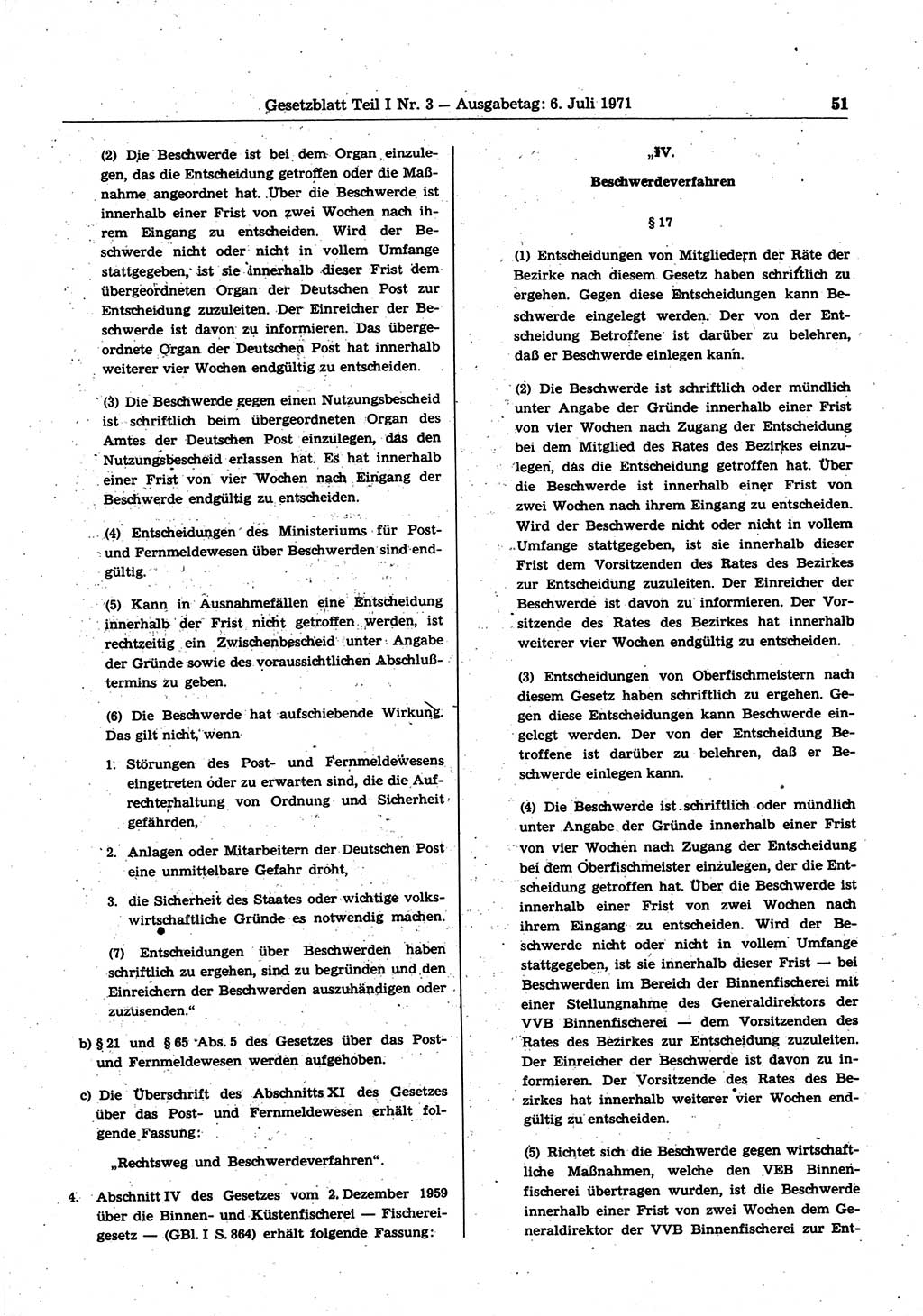 Gesetzblatt (GBl.) der Deutschen Demokratischen Republik (DDR) Teil Ⅰ 1971, Seite 51 (GBl. DDR Ⅰ 1971, S. 51)