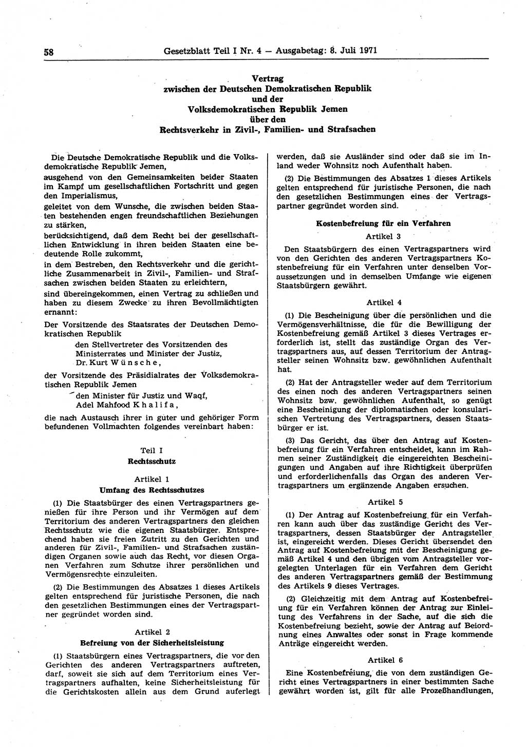 Gesetzblatt (GBl.) der Deutschen Demokratischen Republik (DDR) Teil Ⅰ 1971, Seite 58 (GBl. DDR Ⅰ 1971, S. 58)