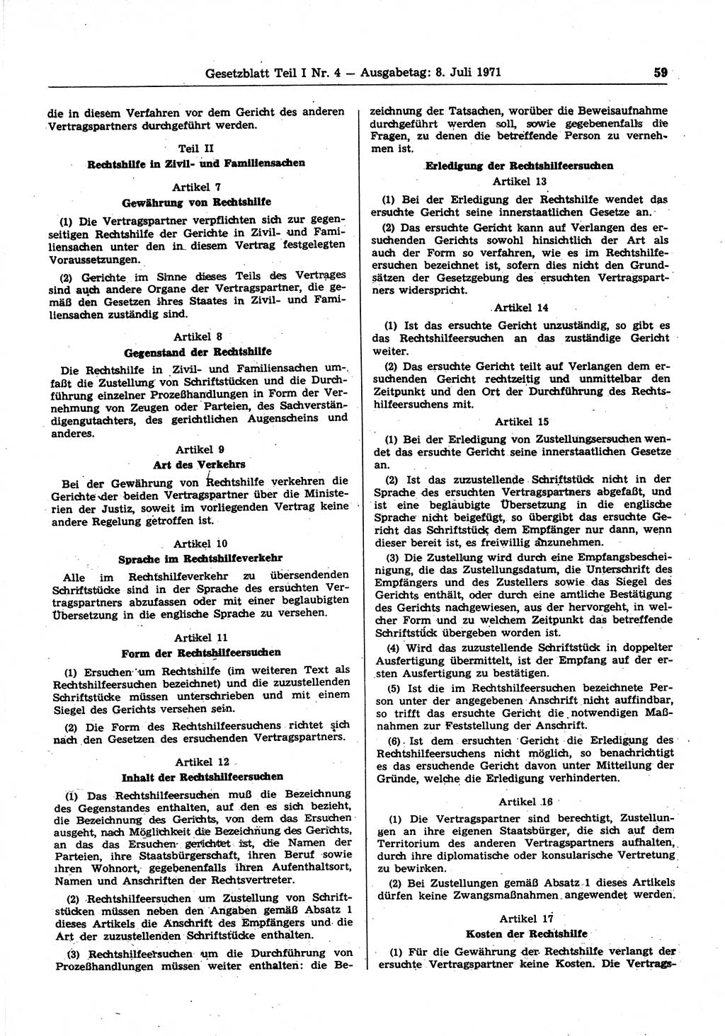 Gesetzblatt (GBl.) der Deutschen Demokratischen Republik (DDR) Teil Ⅰ 1971, Seite 59 (GBl. DDR Ⅰ 1971, S. 59)