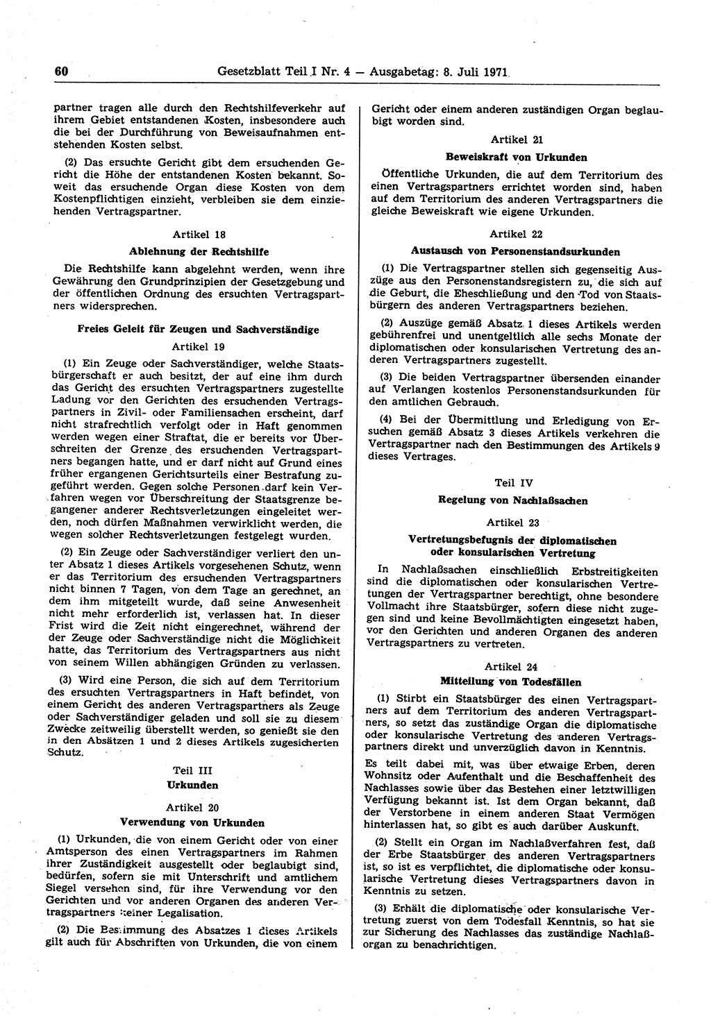 Gesetzblatt (GBl.) der Deutschen Demokratischen Republik (DDR) Teil Ⅰ 1971, Seite 60 (GBl. DDR Ⅰ 1971, S. 60)