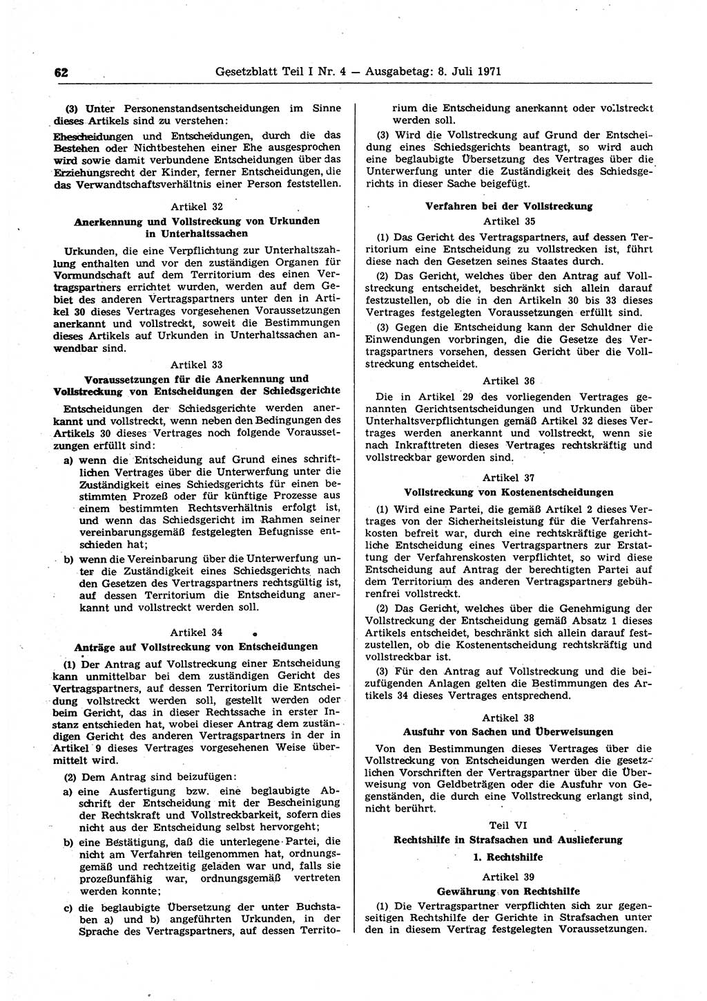 Gesetzblatt (GBl.) der Deutschen Demokratischen Republik (DDR) Teil Ⅰ 1971, Seite 62 (GBl. DDR Ⅰ 1971, S. 62)