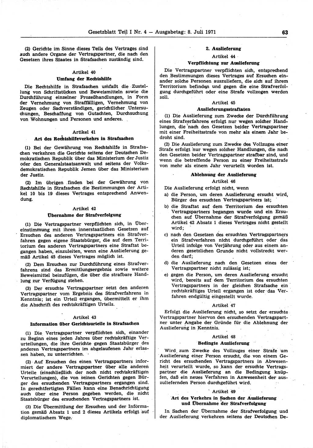 Gesetzblatt (GBl.) der Deutschen Demokratischen Republik (DDR) Teil Ⅰ 1971, Seite 63 (GBl. DDR Ⅰ 1971, S. 63)