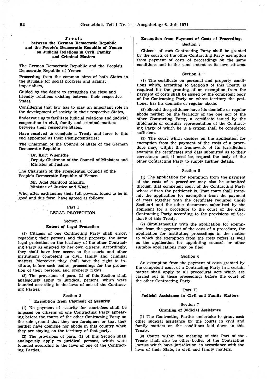 Gesetzblatt (GBl.) der Deutschen Demokratischen Republik (DDR) Teil Ⅰ 1971, Seite 94 (GBl. DDR Ⅰ 1971, S. 94)