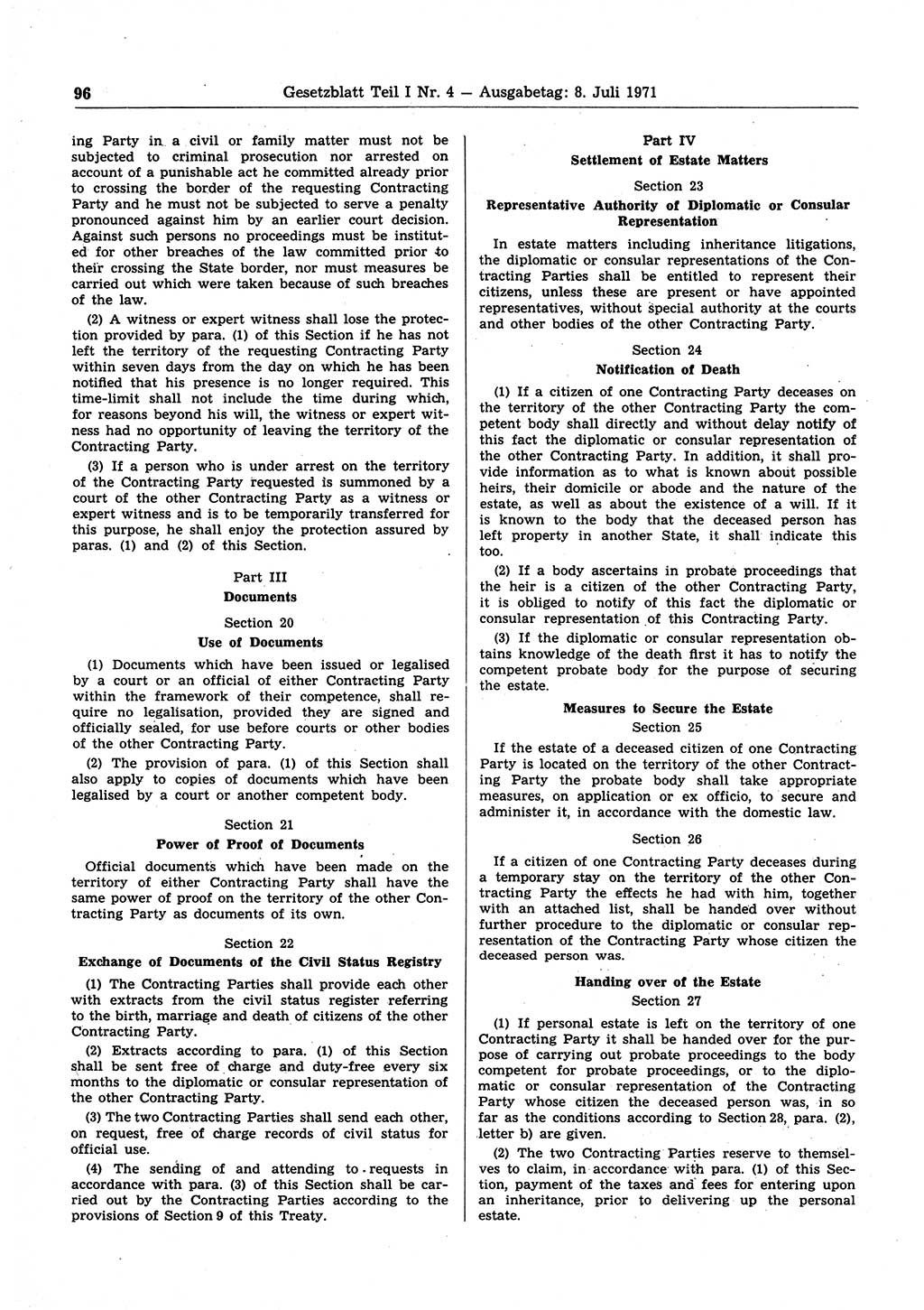 Gesetzblatt (GBl.) der Deutschen Demokratischen Republik (DDR) Teil Ⅰ 1971, Seite 96 (GBl. DDR Ⅰ 1971, S. 96)