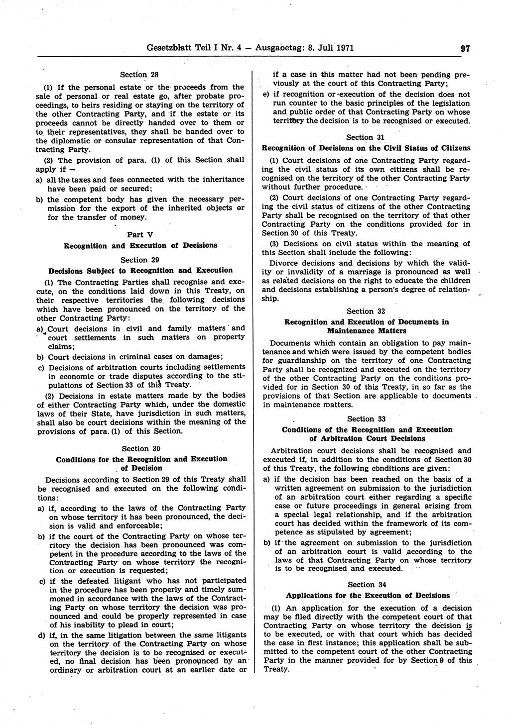 Gesetzblatt (GBl.) der Deutschen Demokratischen Republik (DDR) Teil Ⅰ 1971, Seite 97 (GBl. DDR Ⅰ 1971, S. 97)
