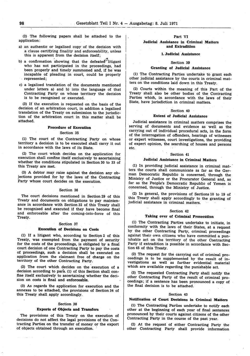 Gesetzblatt (GBl.) der Deutschen Demokratischen Republik (DDR) Teil Ⅰ 1971, Seite 98 (GBl. DDR Ⅰ 1971, S. 98)