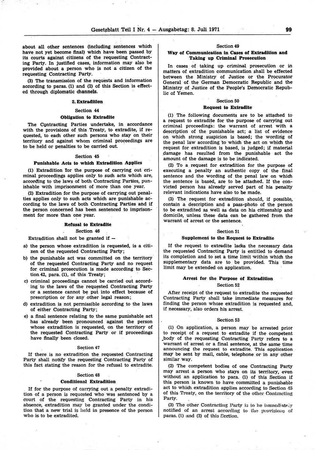 Gesetzblatt (GBl.) der Deutschen Demokratischen Republik (DDR) Teil Ⅰ 1971, Seite 99 (GBl. DDR Ⅰ 1971, S. 99)