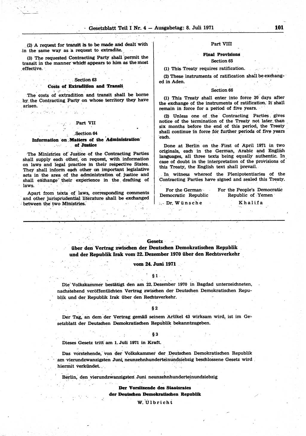 Gesetzblatt (GBl.) der Deutschen Demokratischen Republik (DDR) Teil Ⅰ 1971, Seite 101 (GBl. DDR Ⅰ 1971, S. 101)