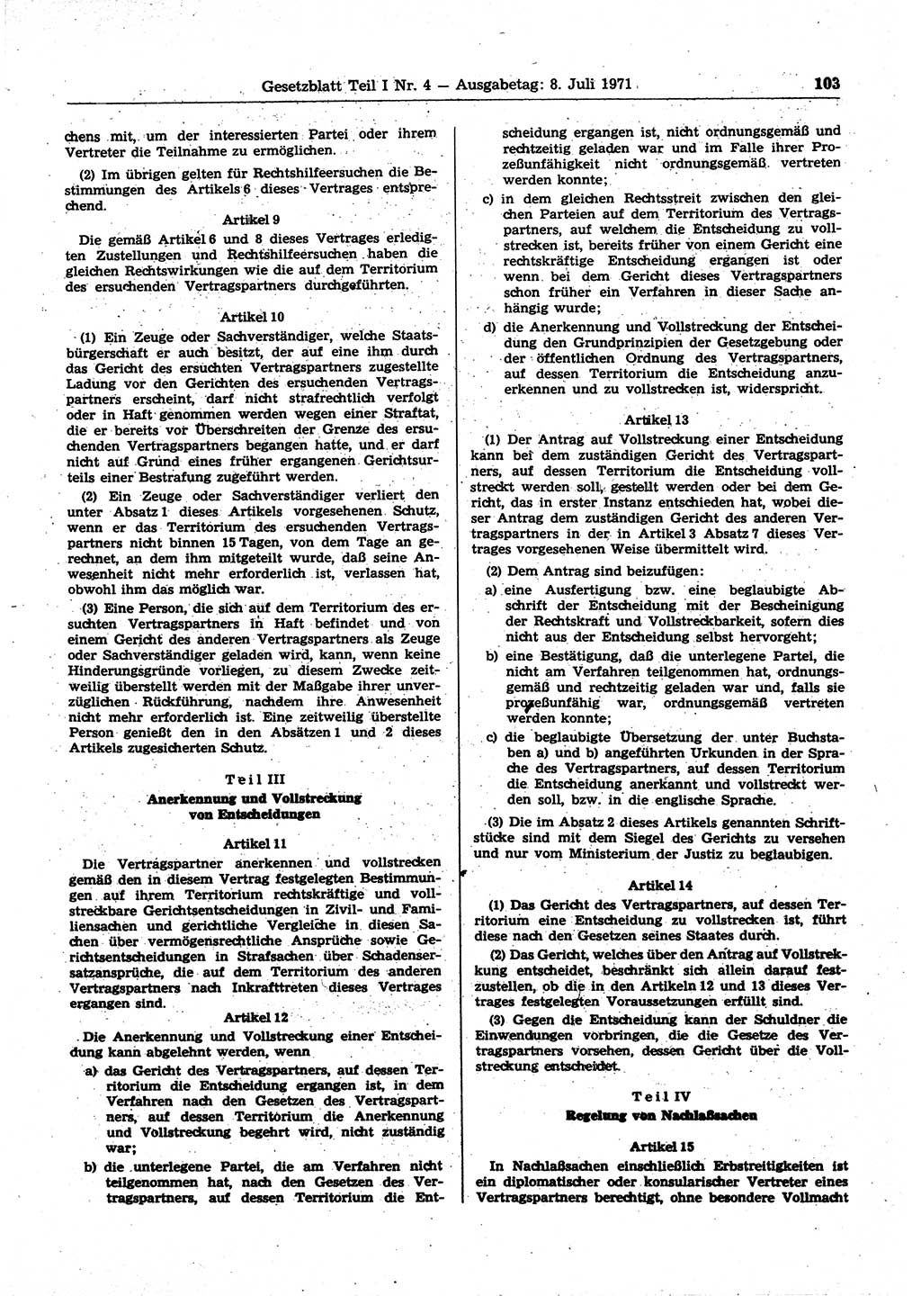 Gesetzblatt (GBl.) der Deutschen Demokratischen Republik (DDR) Teil Ⅰ 1971, Seite 103 (GBl. DDR Ⅰ 1971, S. 103)