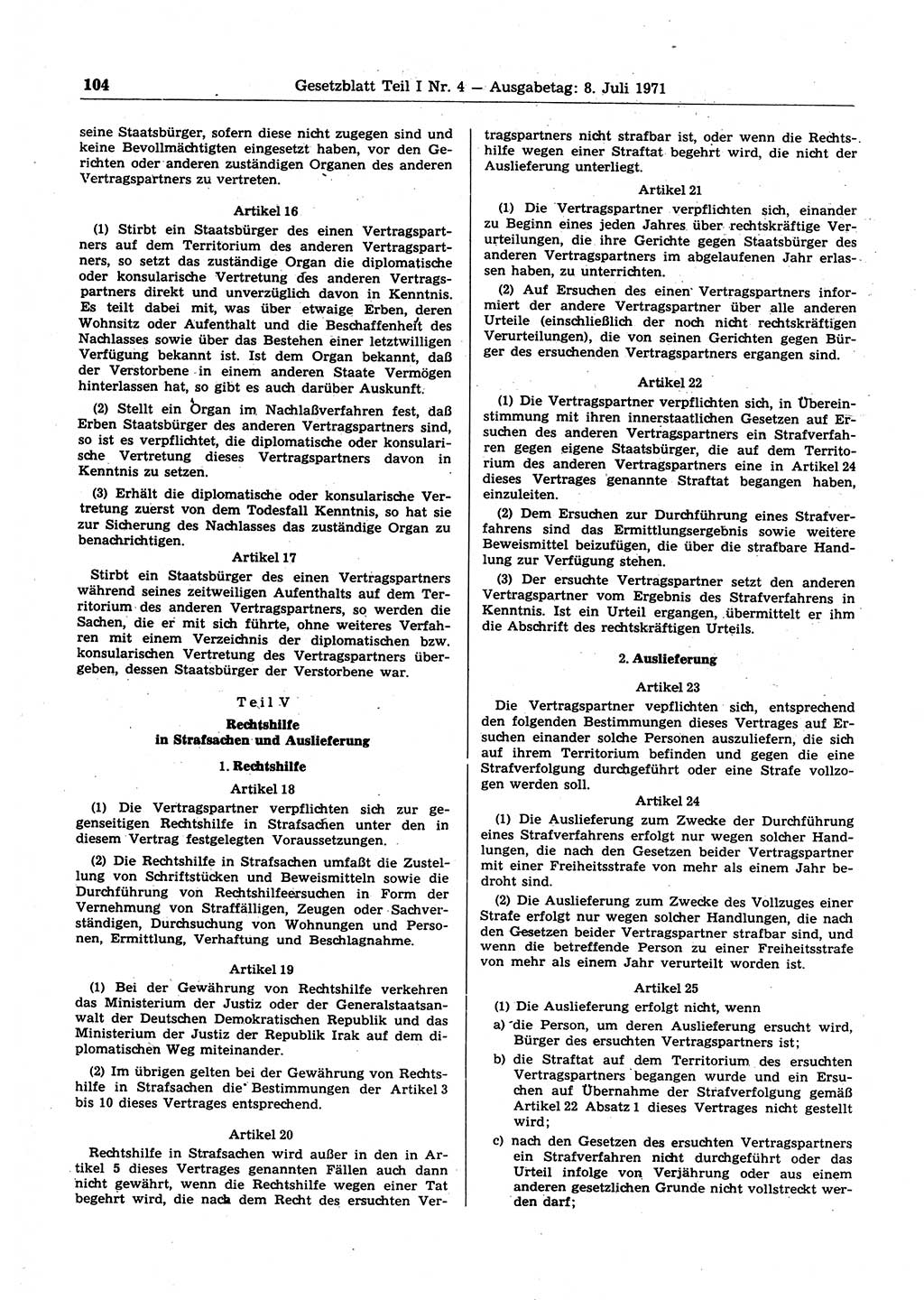 Gesetzblatt (GBl.) der Deutschen Demokratischen Republik (DDR) Teil Ⅰ 1971, Seite 104 (GBl. DDR Ⅰ 1971, S. 104)