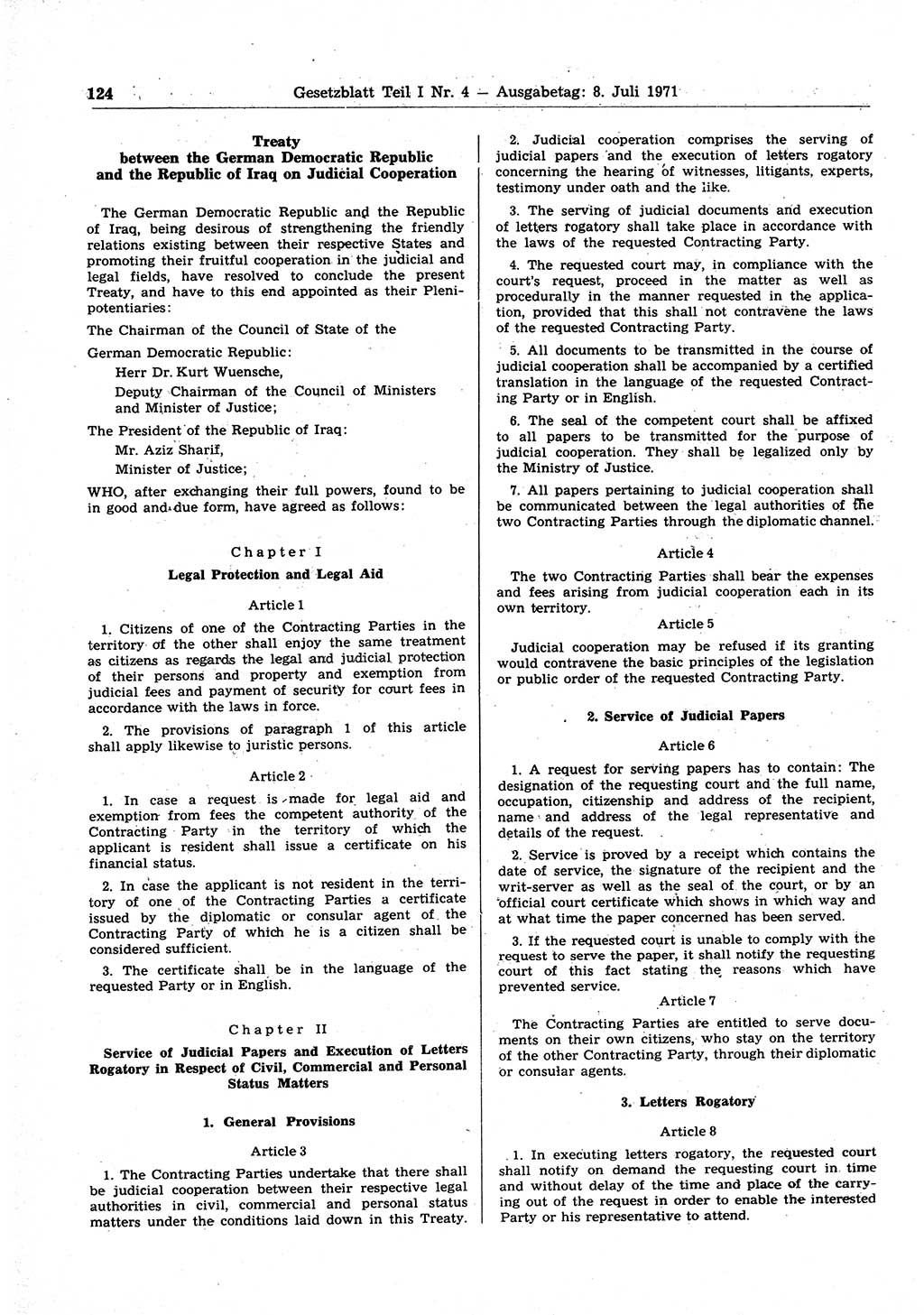Gesetzblatt (GBl.) der Deutschen Demokratischen Republik (DDR) Teil Ⅰ 1971, Seite 124 (GBl. DDR Ⅰ 1971, S. 124)