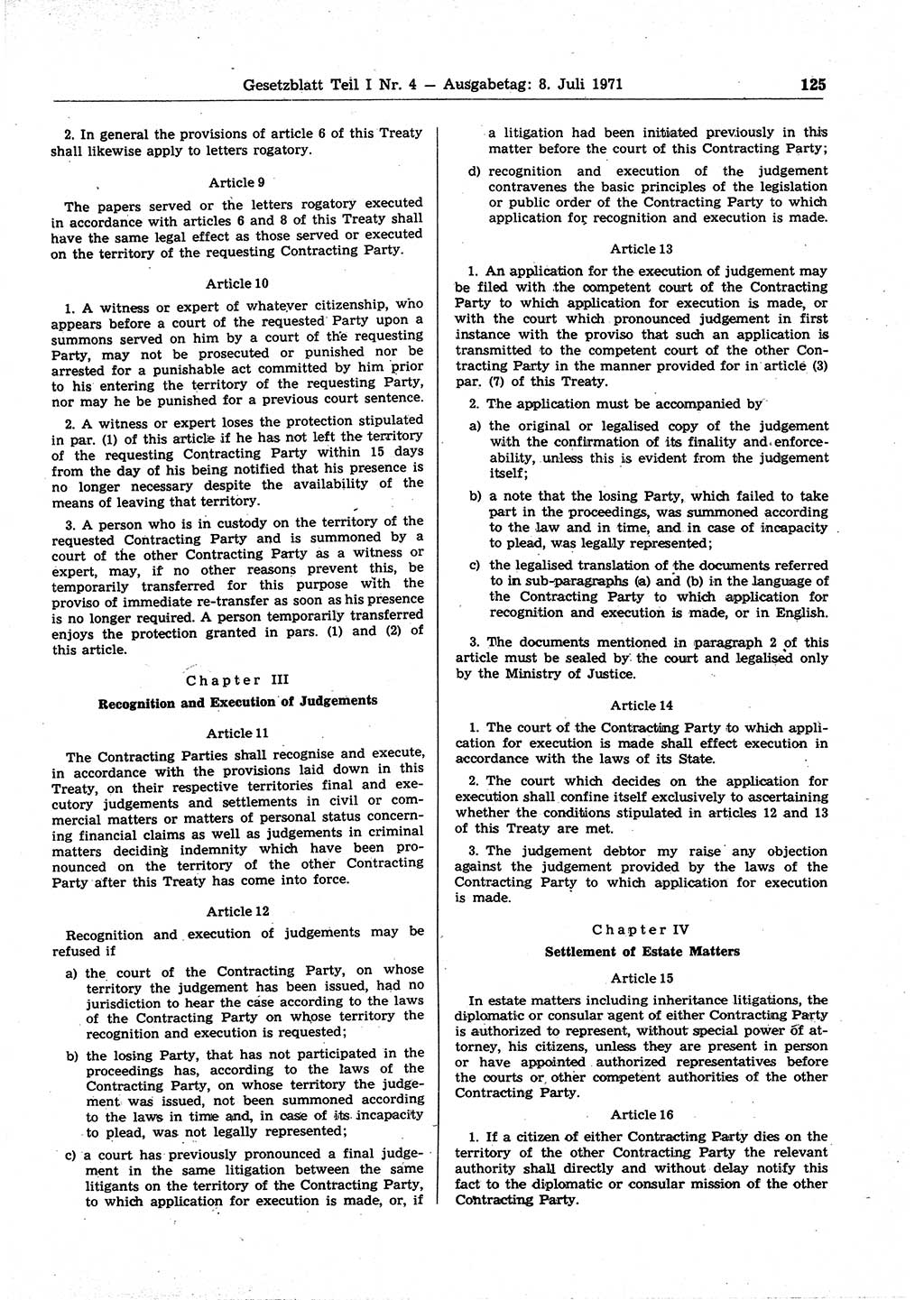 Gesetzblatt (GBl.) der Deutschen Demokratischen Republik (DDR) Teil Ⅰ 1971, Seite 125 (GBl. DDR Ⅰ 1971, S. 125)