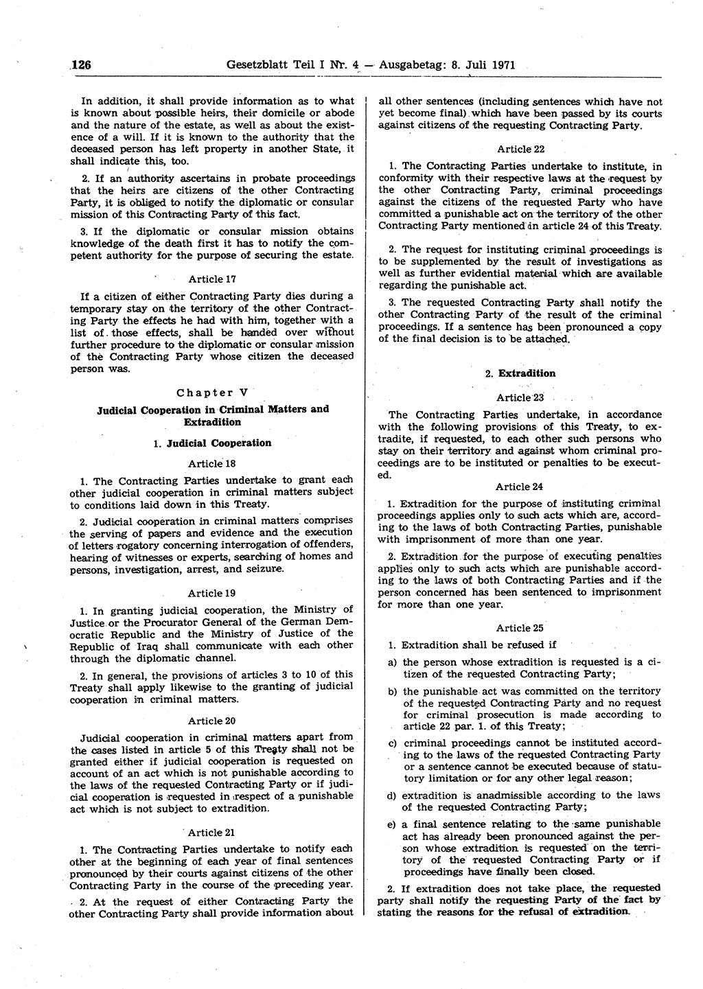 Gesetzblatt (GBl.) der Deutschen Demokratischen Republik (DDR) Teil Ⅰ 1971, Seite 126 (GBl. DDR Ⅰ 1971, S. 126)