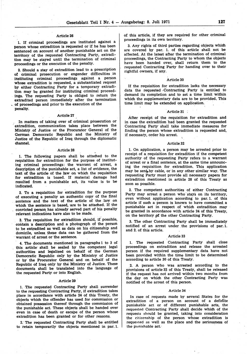 Gesetzblatt (GBl.) der Deutschen Demokratischen Republik (DDR) Teil Ⅰ 1971, Seite 127 (GBl. DDR Ⅰ 1971, S. 127)