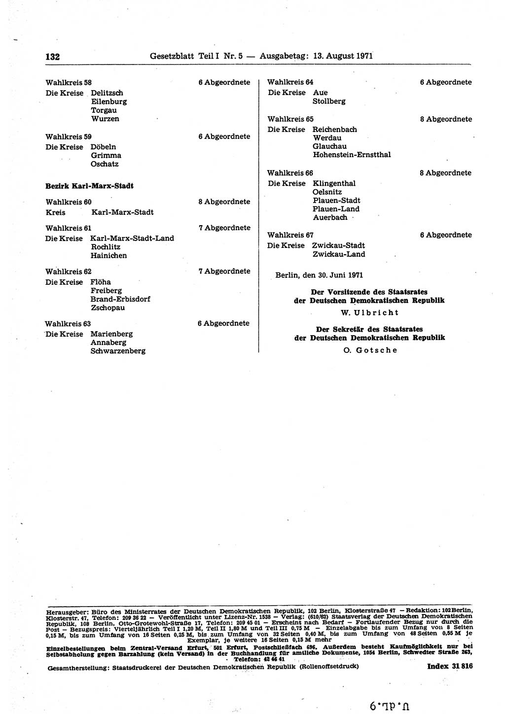 Gesetzblatt (GBl.) der Deutschen Demokratischen Republik (DDR) Teil Ⅰ 1971, Seite 132 (GBl. DDR Ⅰ 1971, S. 132)