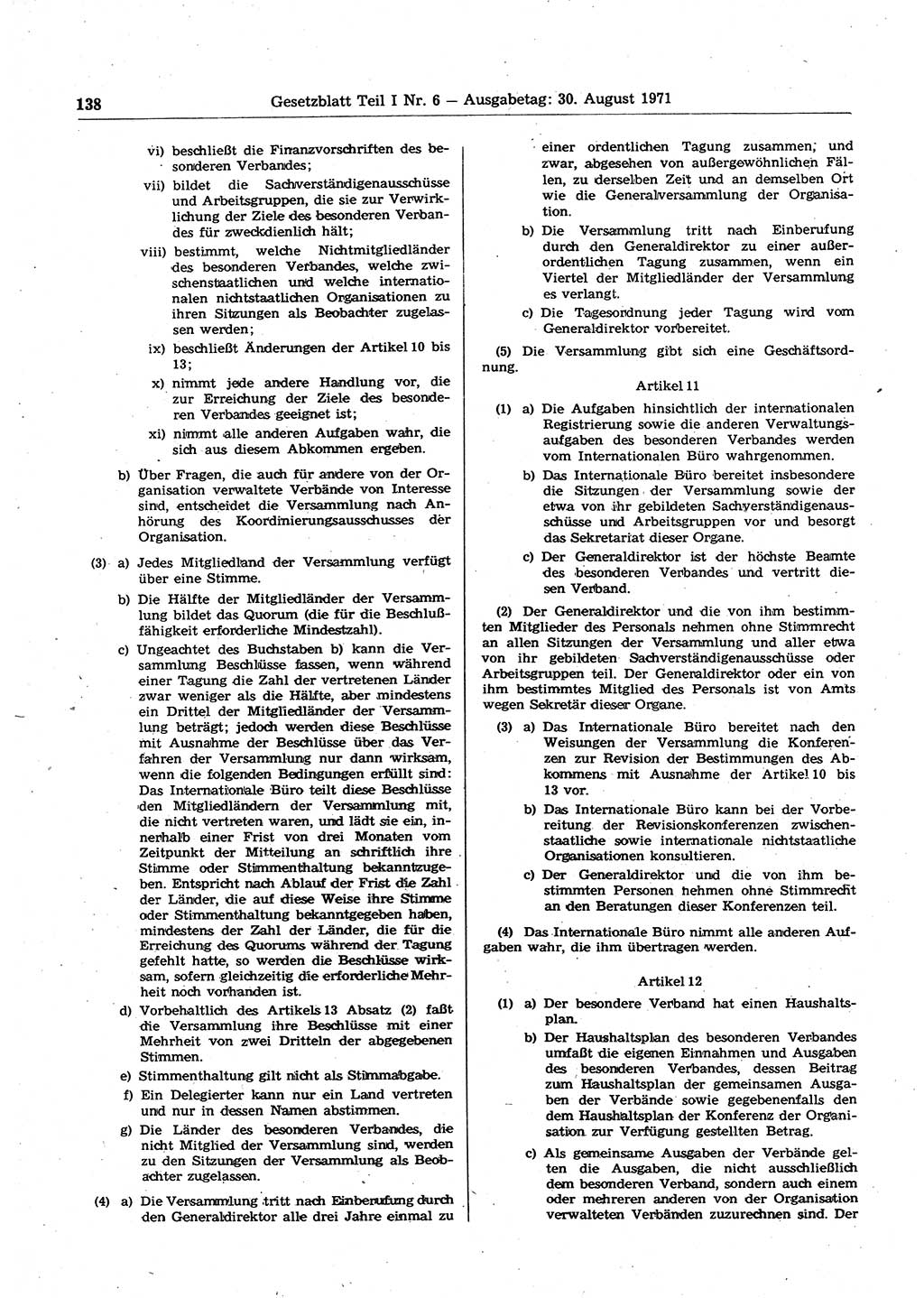 Gesetzblatt (GBl.) der Deutschen Demokratischen Republik (DDR) Teil Ⅰ 1971, Seite 138 (GBl. DDR Ⅰ 1971, S. 138)