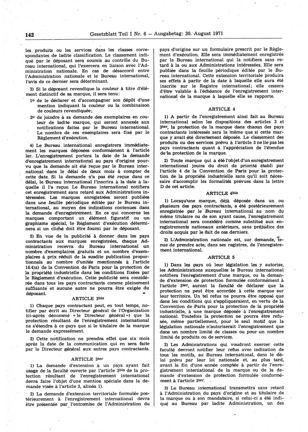 Gesetzblatt (GBl.) der Deutschen Demokratischen Republik (DDR) Teil Ⅰ 1971, Seite 142 (GBl. DDR Ⅰ 1971, S. 142)