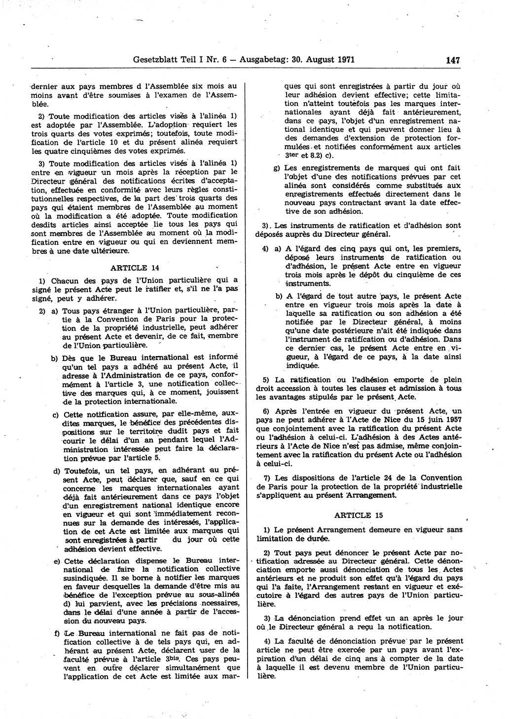 Gesetzblatt (GBl.) der Deutschen Demokratischen Republik (DDR) Teil Ⅰ 1971, Seite 147 (GBl. DDR Ⅰ 1971, S. 147)