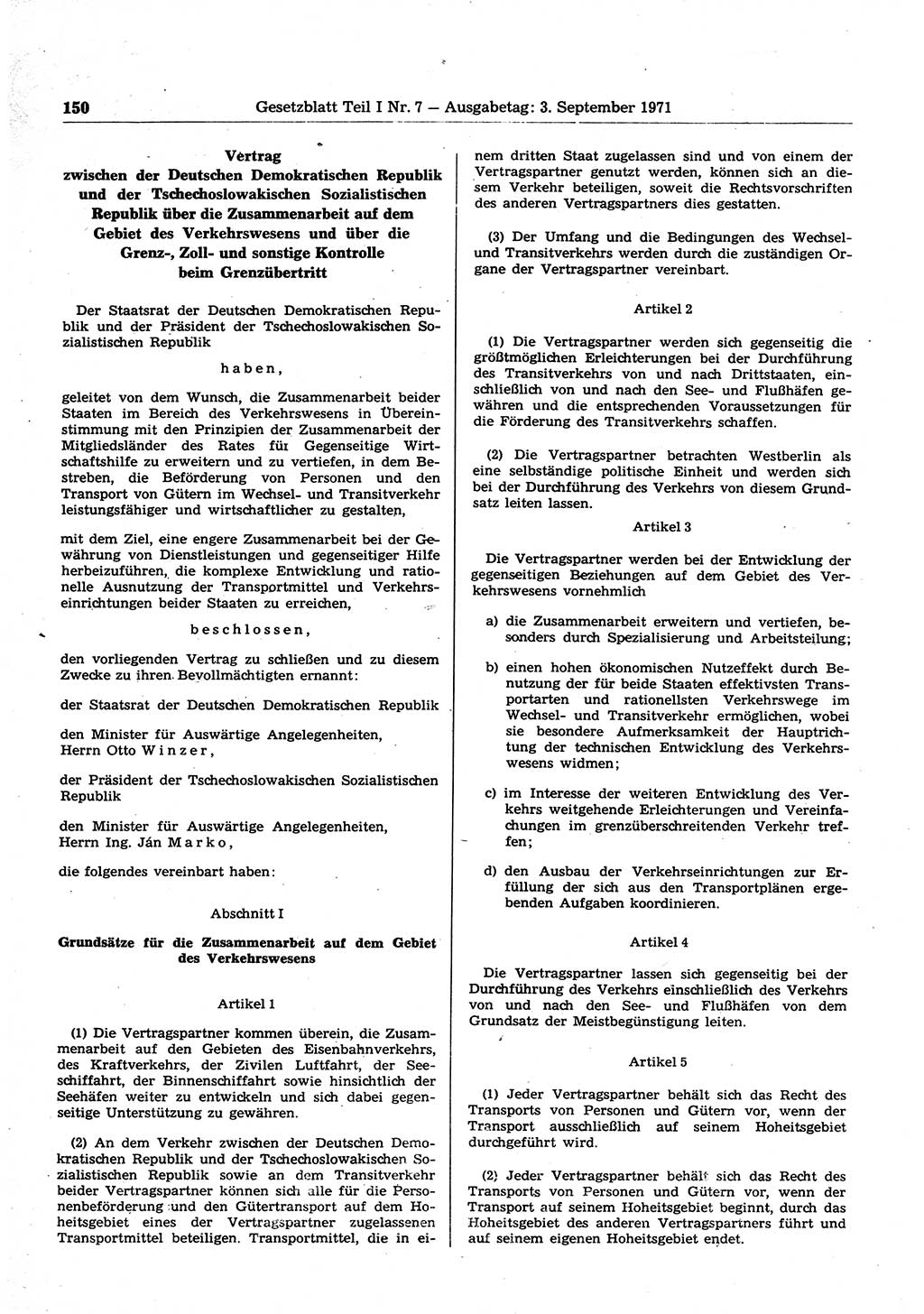 Gesetzblatt (GBl.) der Deutschen Demokratischen Republik (DDR) Teil Ⅰ 1971, Seite 150 (GBl. DDR Ⅰ 1971, S. 150)