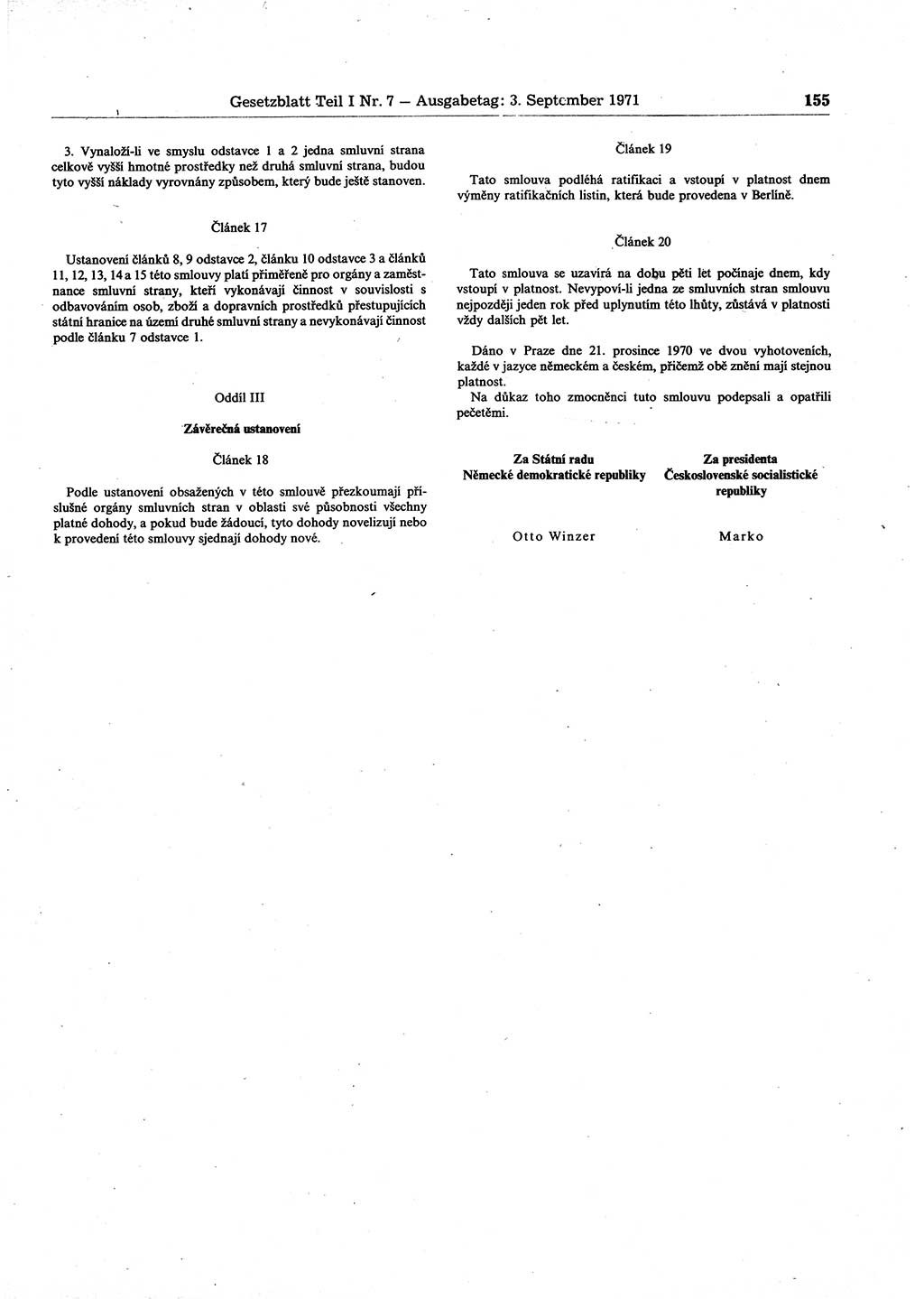 Gesetzblatt (GBl.) der Deutschen Demokratischen Republik (DDR) Teil Ⅰ 1971, Seite 155 (GBl. DDR Ⅰ 1971, S. 155)