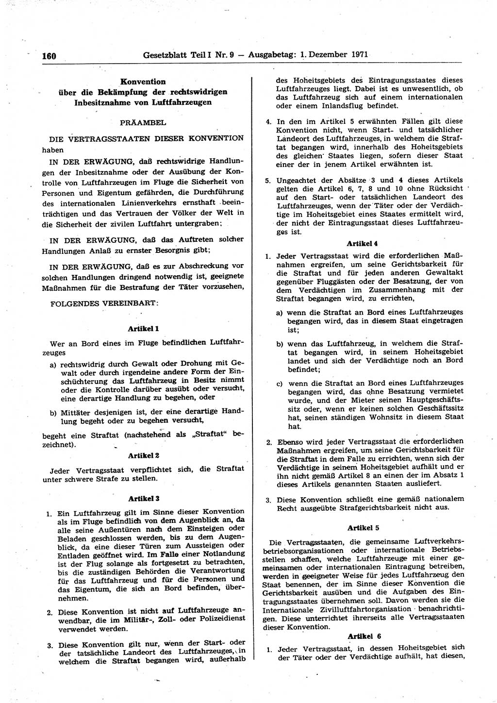 Gesetzblatt (GBl.) der Deutschen Demokratischen Republik (DDR) Teil Ⅰ 1971, Seite 160 (GBl. DDR Ⅰ 1971, S. 160)
