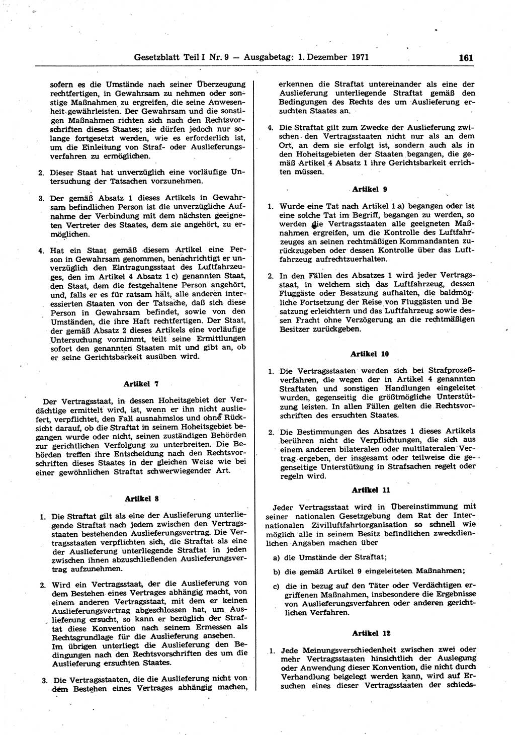 Gesetzblatt (GBl.) der Deutschen Demokratischen Republik (DDR) Teil Ⅰ 1971, Seite 161 (GBl. DDR Ⅰ 1971, S. 161)