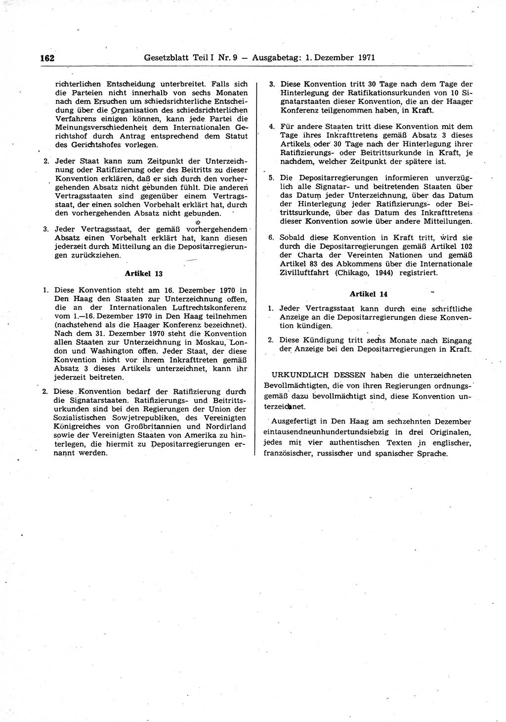 Gesetzblatt (GBl.) der Deutschen Demokratischen Republik (DDR) Teil Ⅰ 1971, Seite 162 (GBl. DDR Ⅰ 1971, S. 162)