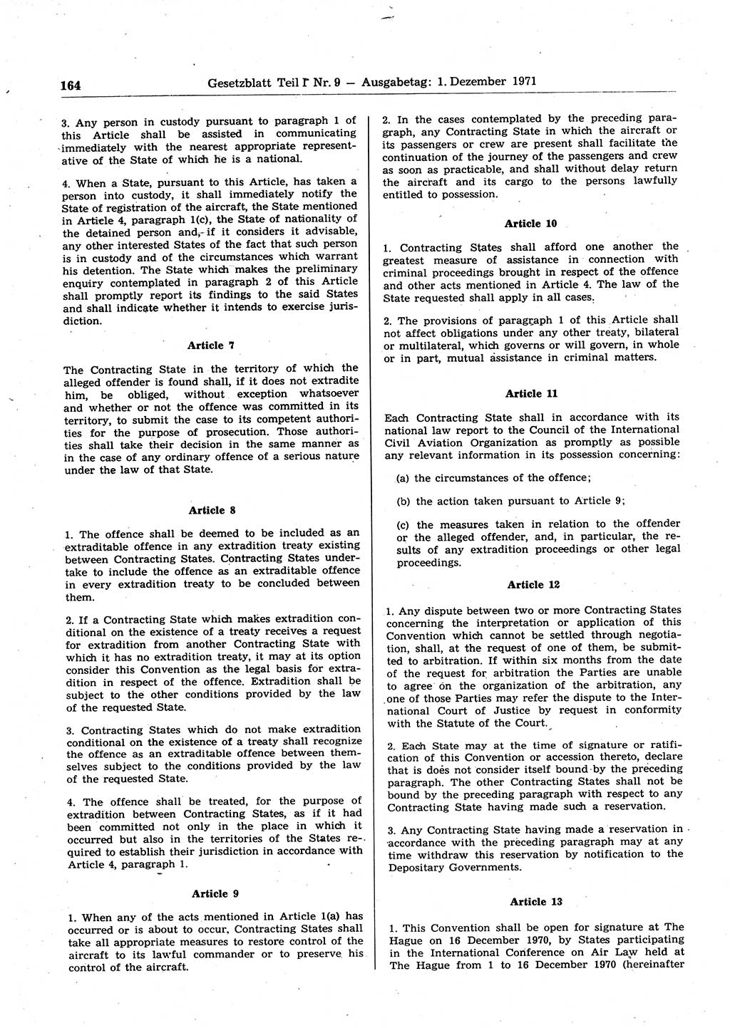 Gesetzblatt (GBl.) der Deutschen Demokratischen Republik (DDR) Teil Ⅰ 1971, Seite 164 (GBl. DDR Ⅰ 1971, S. 164)