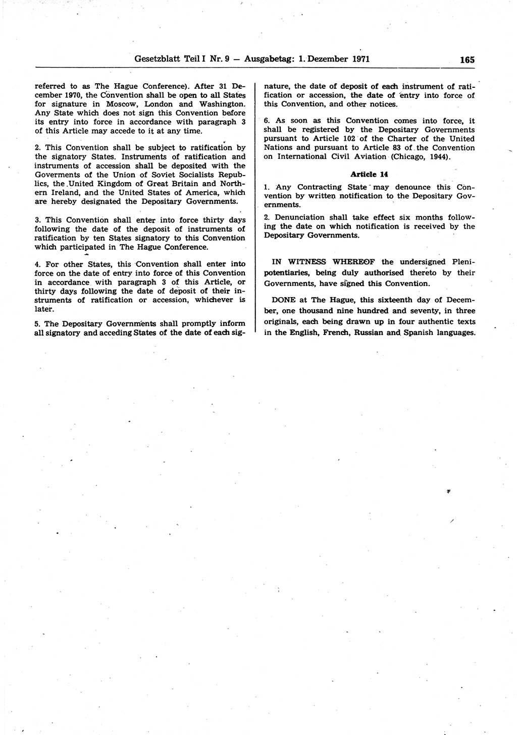 Gesetzblatt (GBl.) der Deutschen Demokratischen Republik (DDR) Teil Ⅰ 1971, Seite 165 (GBl. DDR Ⅰ 1971, S. 165)