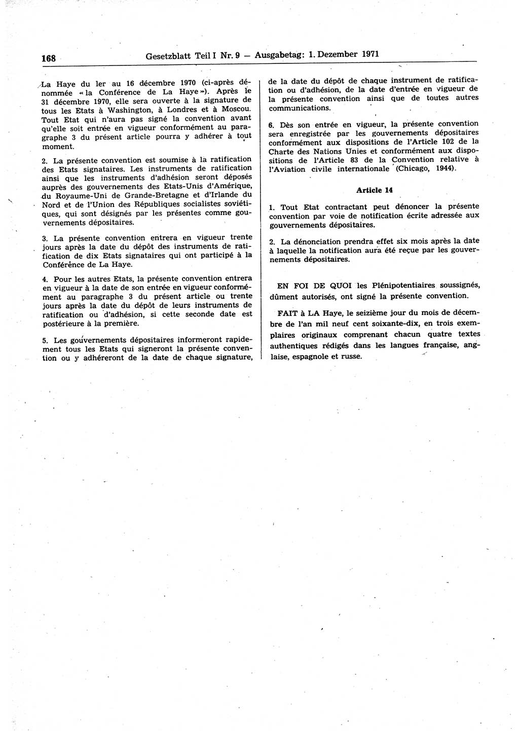 Gesetzblatt (GBl.) der Deutschen Demokratischen Republik (DDR) Teil Ⅰ 1971, Seite 168 (GBl. DDR Ⅰ 1971, S. 168)