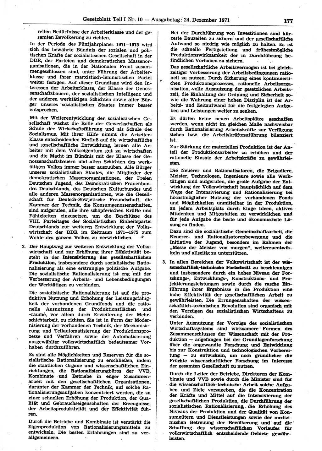 Gesetzblatt (GBl.) der Deutschen Demokratischen Republik (DDR) Teil Ⅰ 1971, Seite 177 (GBl. DDR Ⅰ 1971, S. 177)