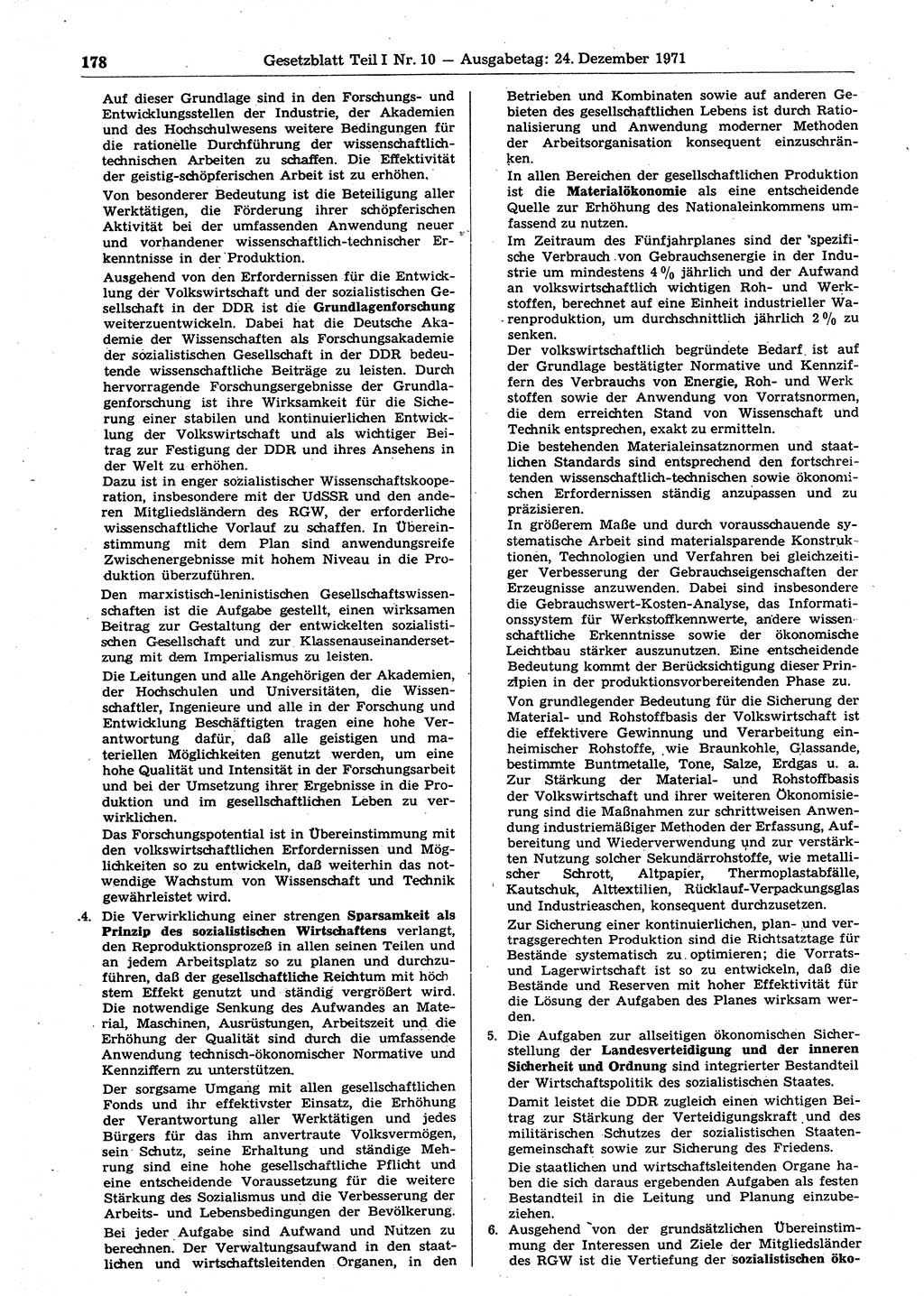 Gesetzblatt (GBl.) der Deutschen Demokratischen Republik (DDR) Teil Ⅰ 1971, Seite 178 (GBl. DDR Ⅰ 1971, S. 178)