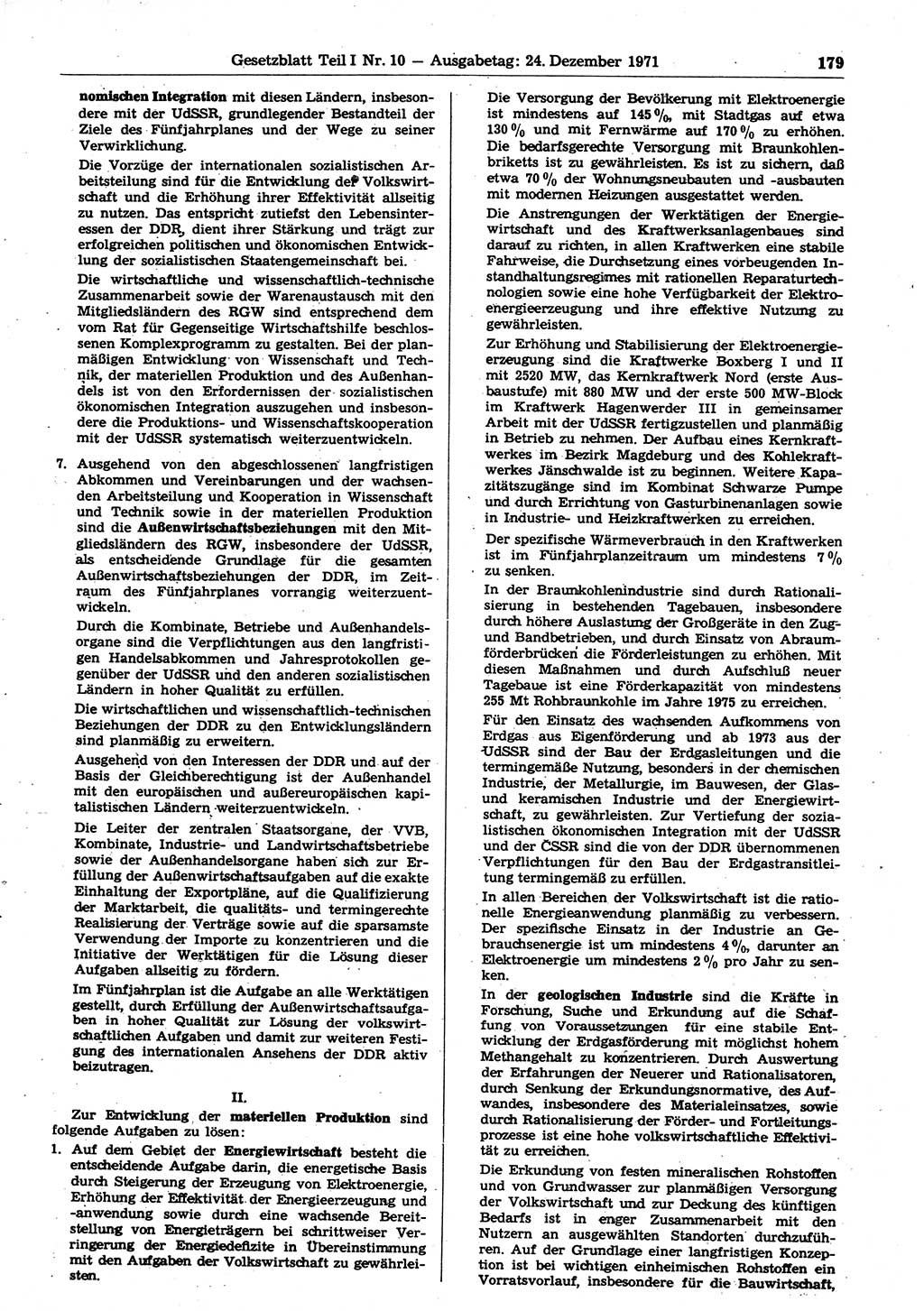 Gesetzblatt (GBl.) der Deutschen Demokratischen Republik (DDR) Teil Ⅰ 1971, Seite 179 (GBl. DDR Ⅰ 1971, S. 179)