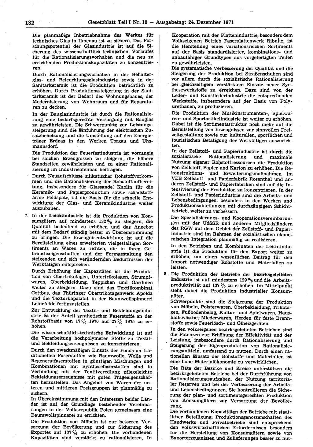 Gesetzblatt (GBl.) der Deutschen Demokratischen Republik (DDR) Teil Ⅰ 1971, Seite 182 (GBl. DDR Ⅰ 1971, S. 182)