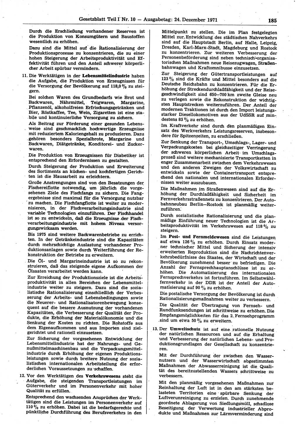 Gesetzblatt (GBl.) der Deutschen Demokratischen Republik (DDR) Teil Ⅰ 1971, Seite 185 (GBl. DDR Ⅰ 1971, S. 185)