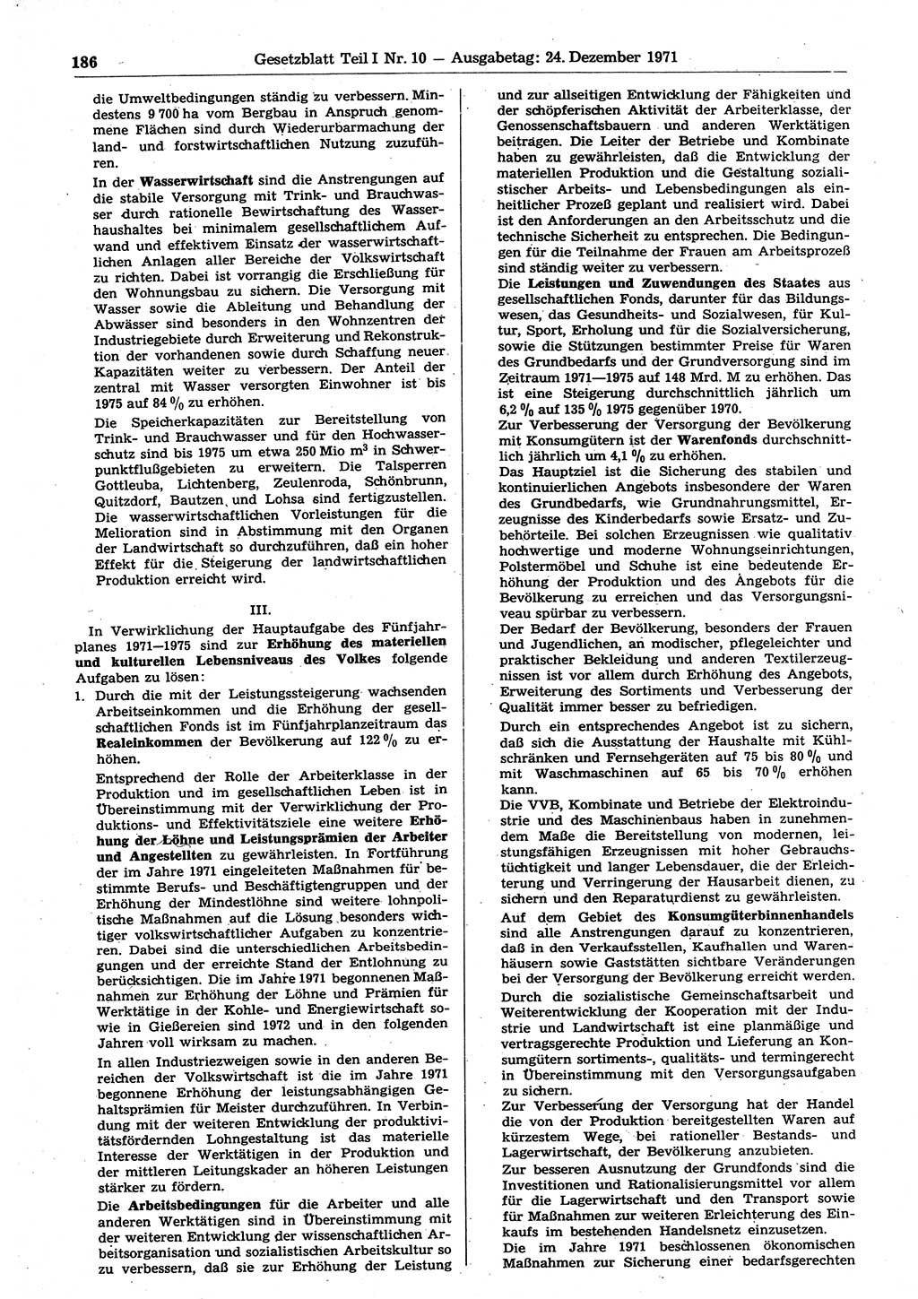 Gesetzblatt (GBl.) der Deutschen Demokratischen Republik (DDR) Teil Ⅰ 1971, Seite 186 (GBl. DDR Ⅰ 1971, S. 186)