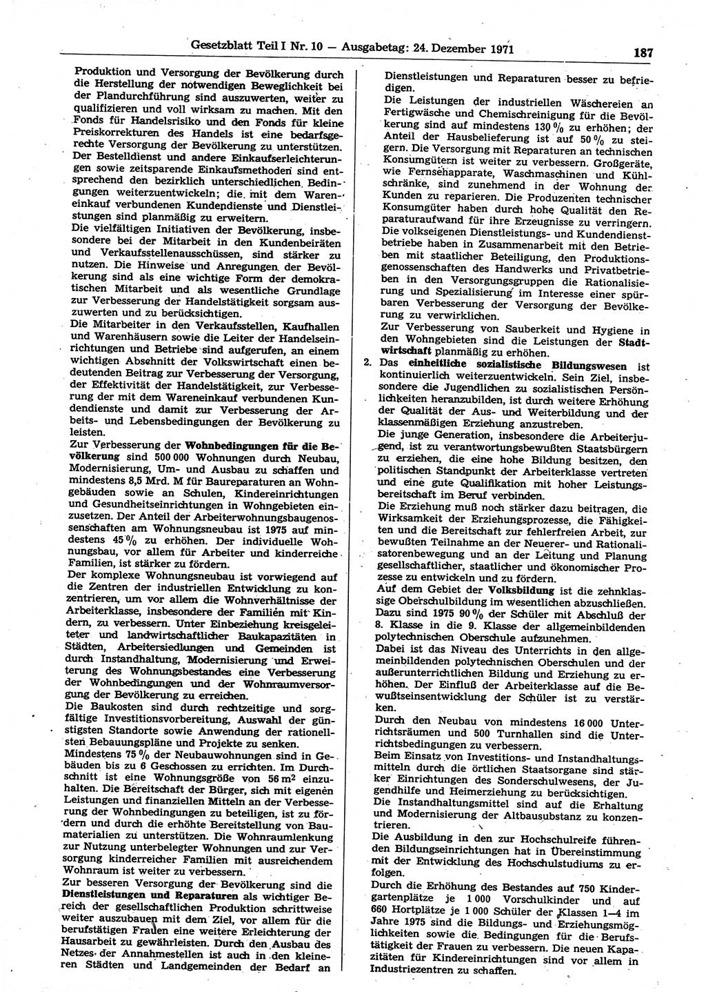 Gesetzblatt (GBl.) der Deutschen Demokratischen Republik (DDR) Teil Ⅰ 1971, Seite 187 (GBl. DDR Ⅰ 1971, S. 187)