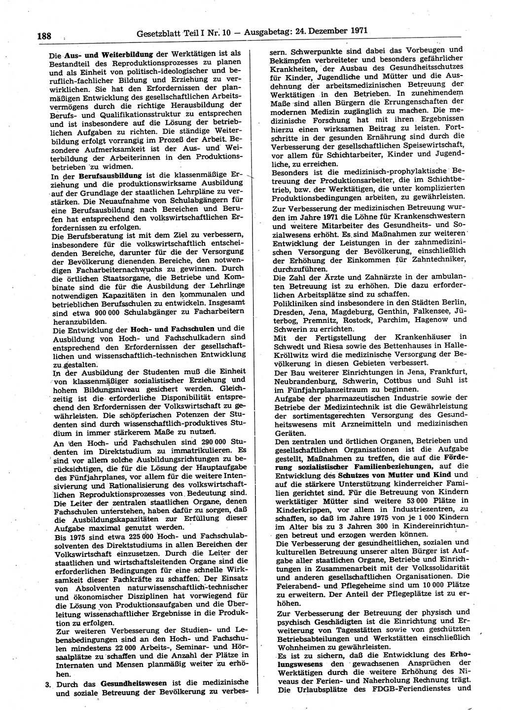 Gesetzblatt (GBl.) der Deutschen Demokratischen Republik (DDR) Teil Ⅰ 1971, Seite 188 (GBl. DDR Ⅰ 1971, S. 188)
