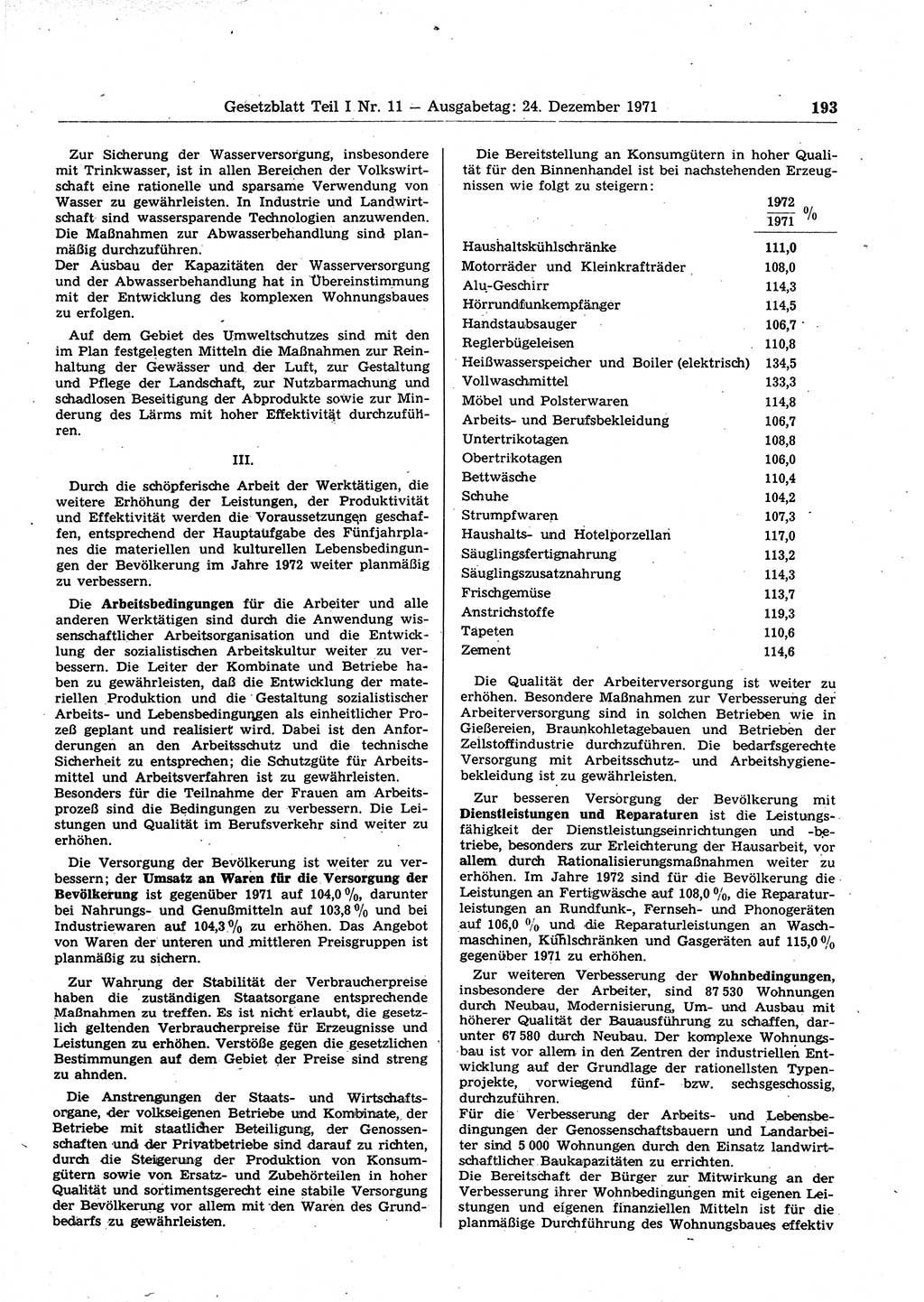 Gesetzblatt (GBl.) der Deutschen Demokratischen Republik (DDR) Teil Ⅰ 1971, Seite 193 (GBl. DDR Ⅰ 1971, S. 193)